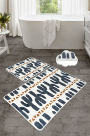 Happy Cactus 2li Set Dijital Baskılı Banyo Halısı, Kaymaz Taban, Yıkanabilir Bonvagon