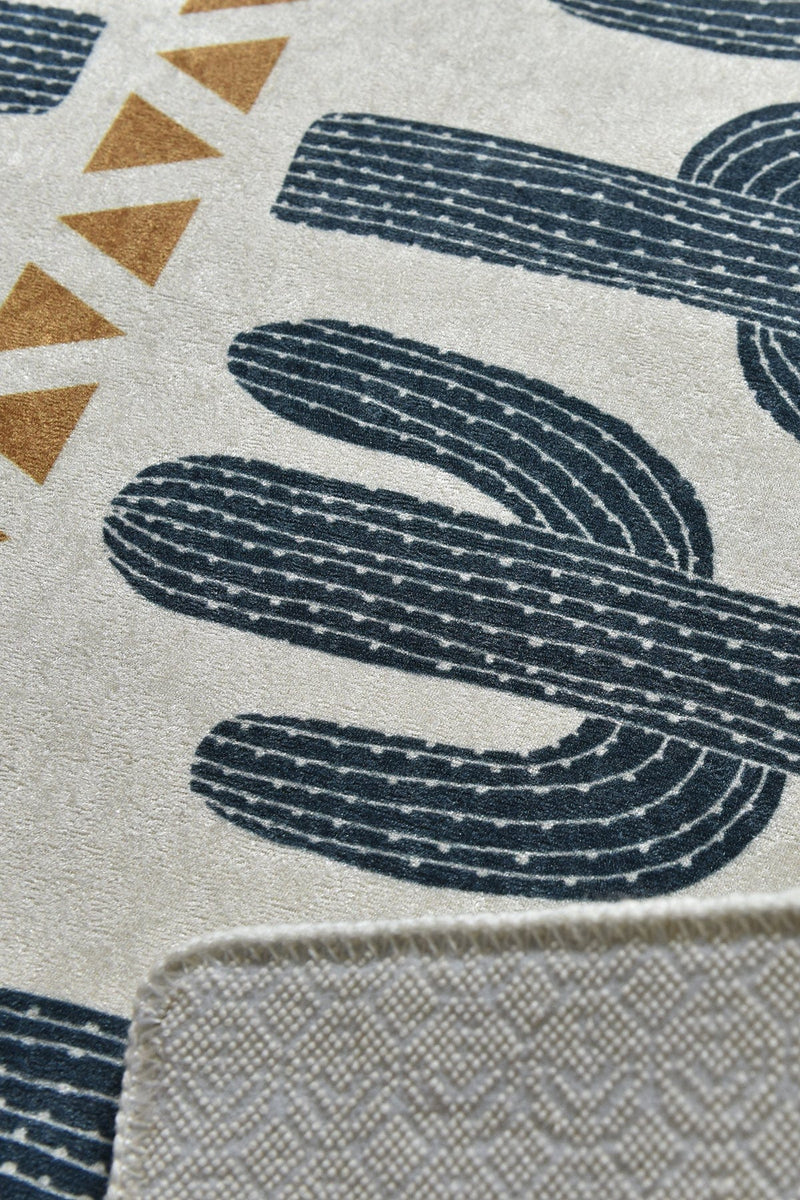 Happy Cactus 2li Set Dijital Baskılı Banyo Halısı, Kaymaz Taban, Yıkanabilir Bonvagon