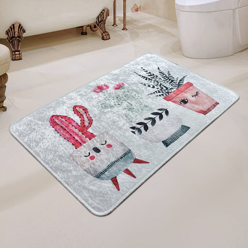 Happy Cactus Dijital Baskılı Halı, Kaymaz Taban, Yıkanabilir Bonvagon