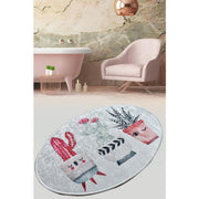 Happy Cactus Oval 60x90cm Dijital Baskılı Halı, Kaymaz Taban, Yıkanabilir Bonvagon