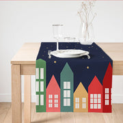 Happy New Year Evler Tasarımlı Dijital Baskılı Dekoratif Süet Runner Bonvagon