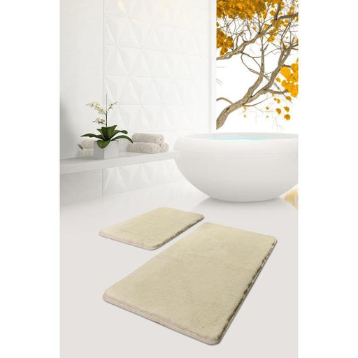 Hawai Ekru 2li Set Akrilik Banyo Paspas ve Halısı, Kaymaz Taban, Yıkanabilir