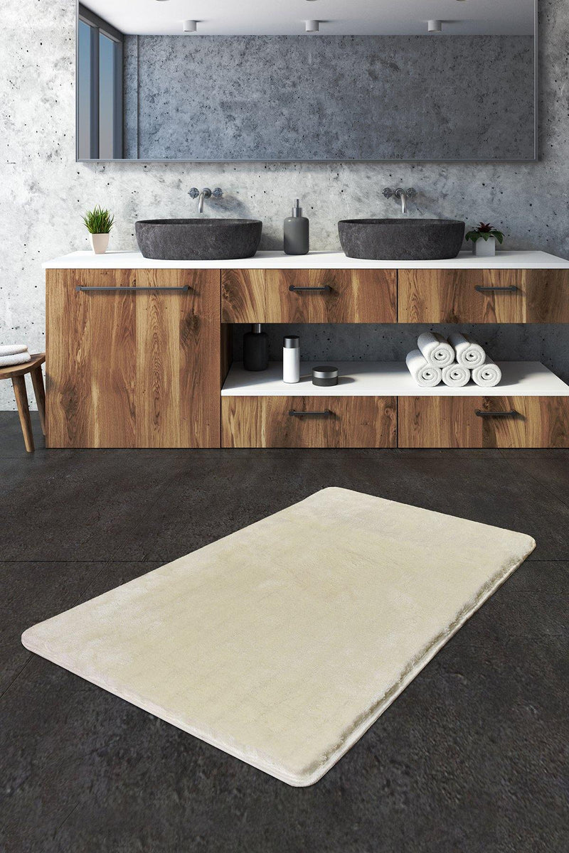 Hawai Ekru Akrilik Banyo Paspası, Kaymaz Taban, Yıkanabilir Bonvagon