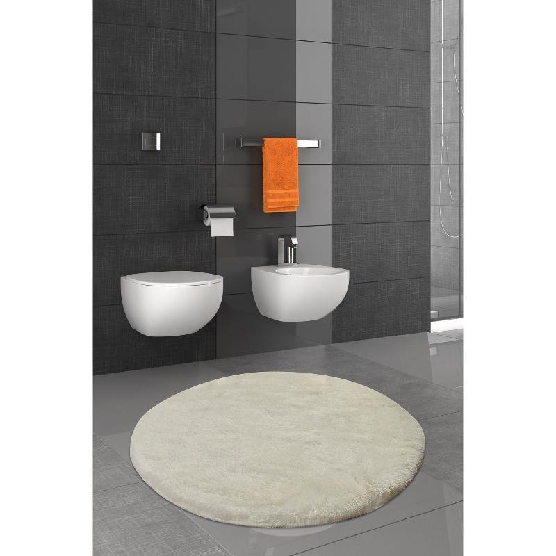Hawai Ekru Çap 90cm Akrilik Banyo Halısı, Kaymaz Taban, Yıkanabilir Bonvagon