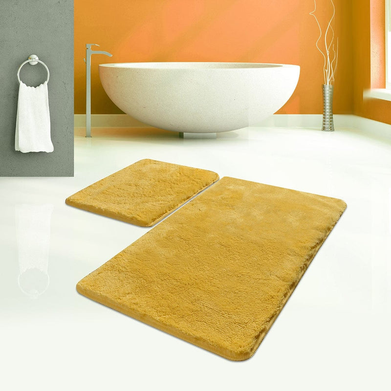 Hawai Sarı 2li Set Akrilik Banyo Halısı, Kaymaz Taban, Yıkanabilir Bonvagon