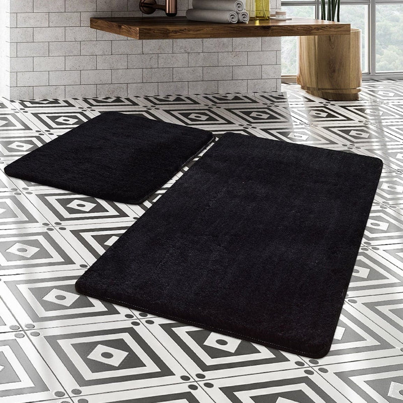 Hawai Siyah 2li Set Akrilik Banyo Paspas ve Halısı, Kaymaz Taban, Yıkanabilir Bonvagon