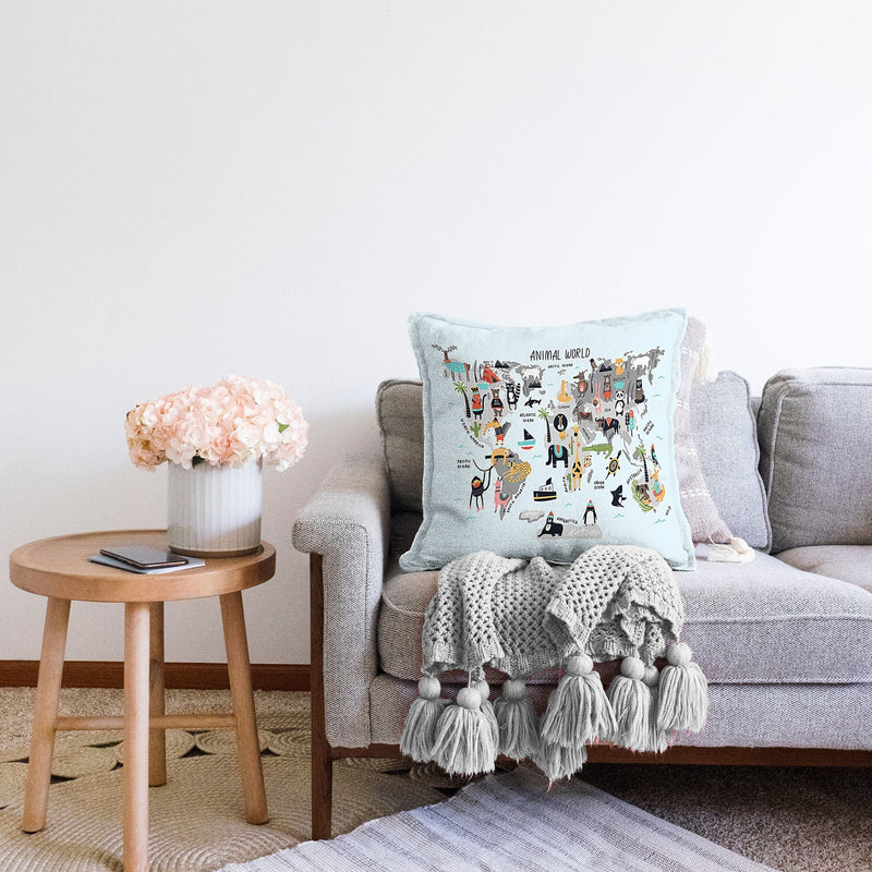 Hayvanların Dünyası Eğitici Tasarımlı Çocuk & Genç Odası Modern Yastık Kırlent Kılıfı Bonvagon