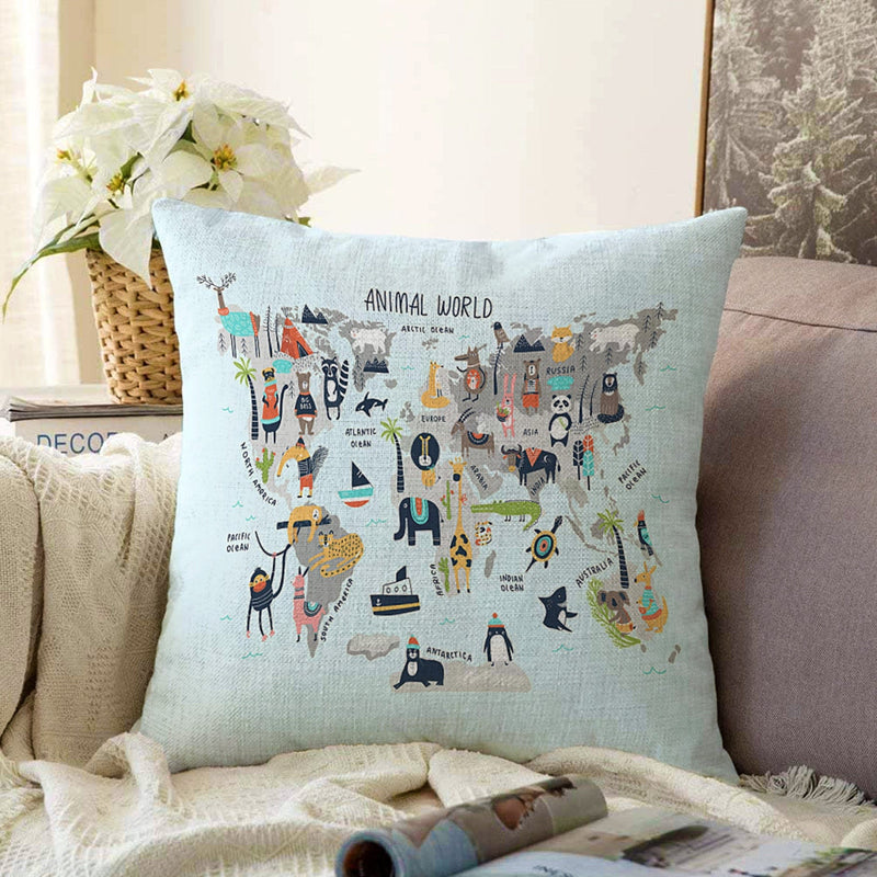 Hayvanların Dünyası Eğitici Tasarımlı Çocuk & Genç Odası Modern Yastık Kırlent Kılıfı Bonvagon