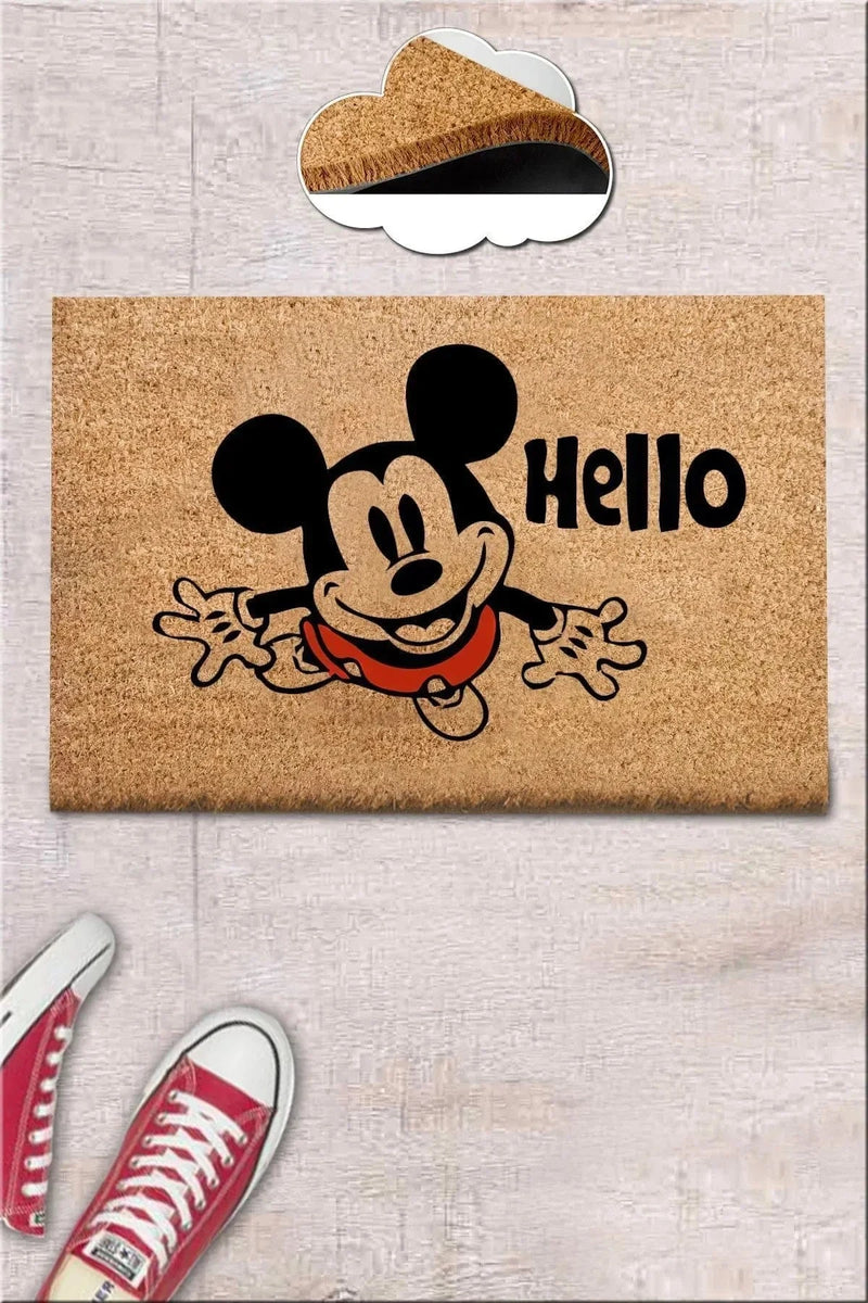 Hello Mickey Mouse Doğal Koko Hindistan Cevizi Kapı Önü Paspas 60x40cm Bonvagon