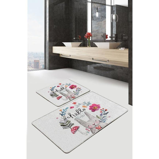 Hello Spring 2li Set Dijital Baskılı Banyo Halısı, Kaymaz Taban, Yıkanabilir Bonvagon