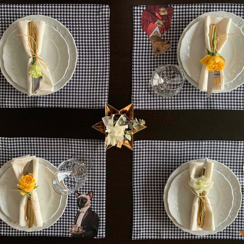 Hey Animals 4'lü İnce Keten Kumaş Amerikan Servisi 50x35cm Bonvagon