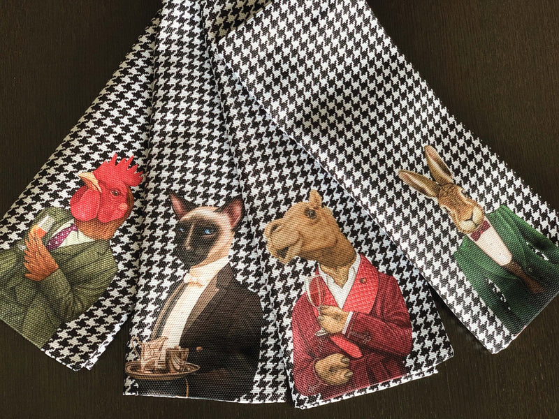 Hey Animals 4lü İnce Keten Kumaş Amerikan Servisi 50x35cm