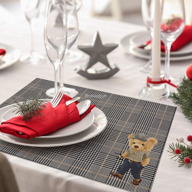 Hey Teddy 4'lü İnce Keten Kumaş Amerikan Servisi 50x35cm Bonvagon