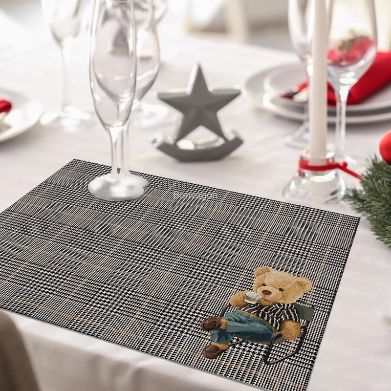 Hey Teddy 4'lü İnce Keten Kumaş Amerikan Servisi 50x35cm Bonvagon