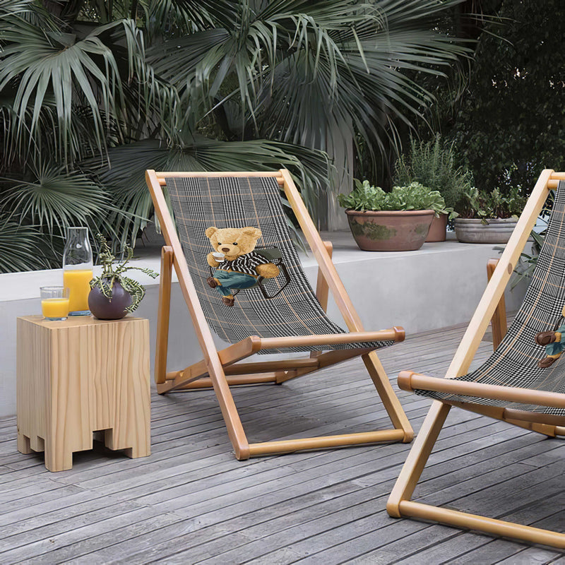 Hey Teddy Resting Katlanabilir Şezlong Katlanır Ahşap Lounge Chair - Kahve İçen