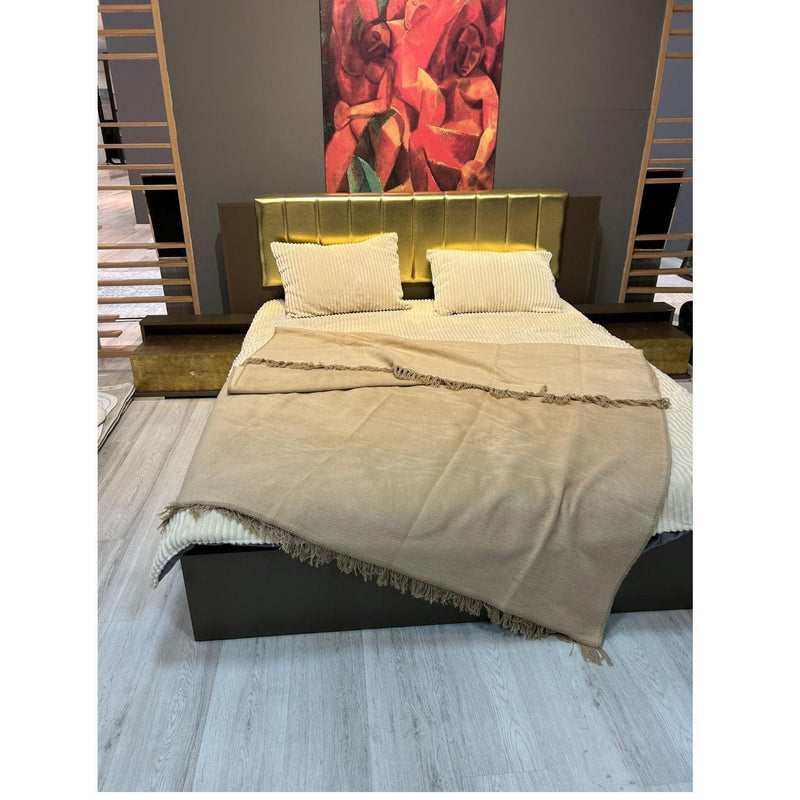 Home Pamuklu Battaniye Tek Kişilik 150 x 200 cm Bej %100 Pamuk