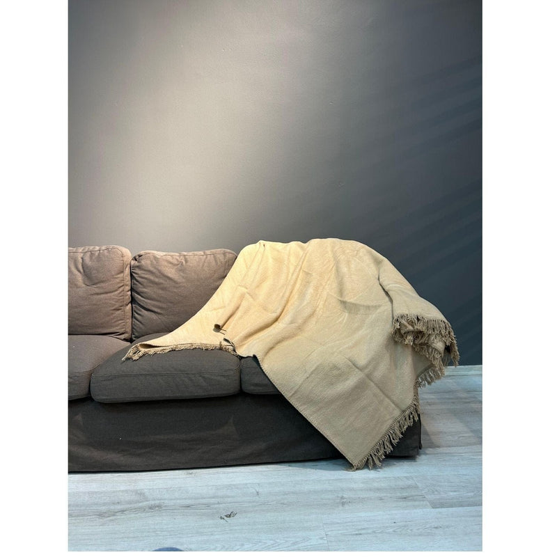 Home Pamuklu Battaniye Tek Kişilik 150 x 200 cm Bej %100 Pamuk
