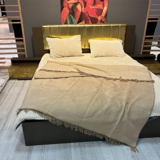 Home Pamuklu Battaniye Tek Kişilik 150 x 200 cm Bej %100 Pamuk Bonvagon