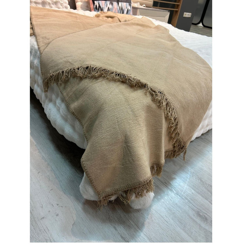 Home Pamuklu Battaniye Tek Kişilik 150 x 200 cm Bej %100 Pamuk Bonvagon