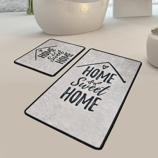 Home Sweet Home Dijital Baskılı 2li Set Banyo Halısı, Kaymaz Taban, Yıkanabilir Bonvagon