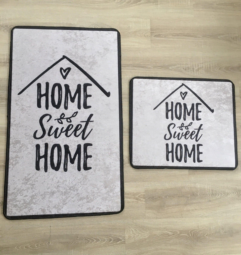 Home Sweet Home Dijital Baskılı 2li Set Banyo Halısı, Kaymaz Taban, Yıkanabilir Bonvagon