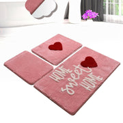 Home Sweet Home Pink 3lü Set Banyo Halısı, Kaymaz Taban, Yıkanabilir Bonvagon