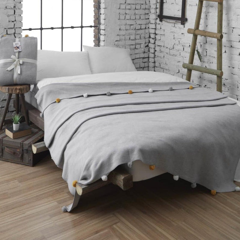 Home Tek Kişilik Ponponlu Pike Battaniye 150x200 Gri Dolce Bonita Home