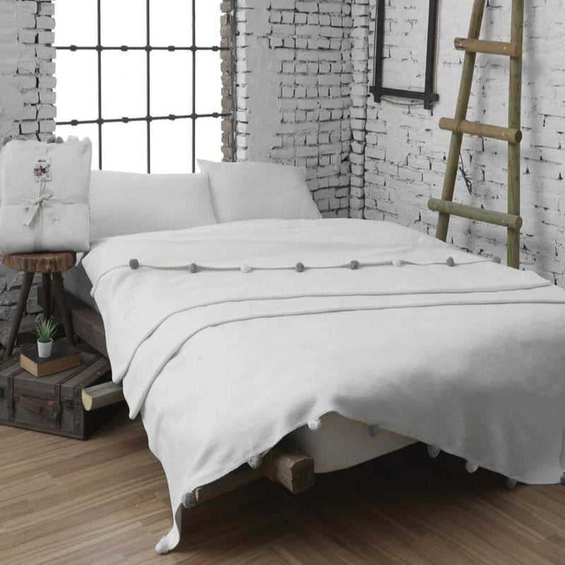 Home Tek Kişilik Ponponlu Pike Battaniye 150x200 Krem Dolce Bonita Home