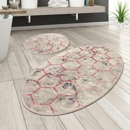 Honeycomb Dijital Baskılı 2li Set Banyo Halısı, Kaymaz Taban, Yıkanabilir Bonvagon