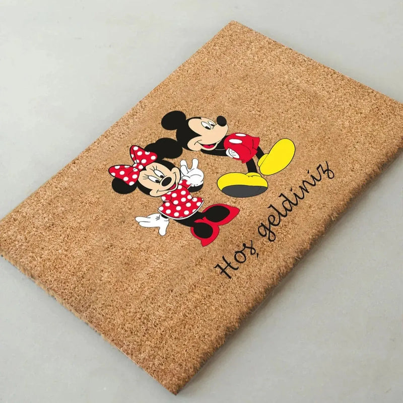 Hoş geldiniz Mickey Mouse Doğal Koko Hindistan Cevizi Kapı Önü Paspas 60x40cm