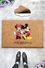 Hoş geldiniz Mickey Mouse Doğal Koko Hindistan Cevizi Kapı Önü Paspas 60x40cm