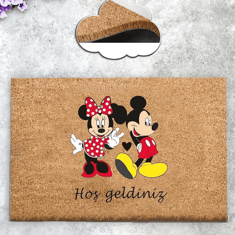 Hoş geldiniz Mickey Mouse Doğal Koko Hindistan Cevizi Kapı Önü Paspas 60x40cm Bonvagon