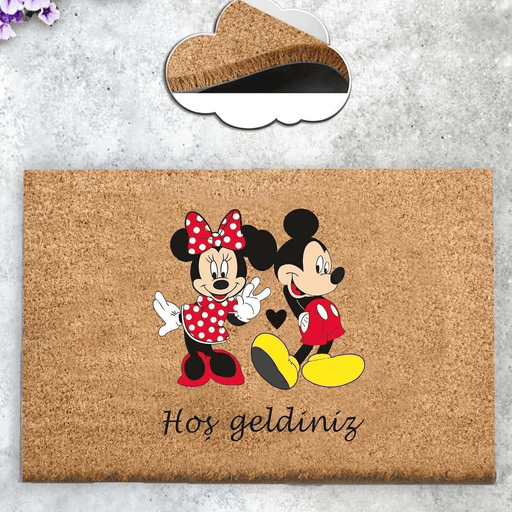 Hoş geldiniz Mickey Mouse Doğal Koko Hindistan Cevizi Kapı Önü Paspas 60x40cm Bonvagon
