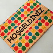 Hoşgeldiniz Dots Doğal Koko Hindistan Cevizi Kapı Önü Paspas 60x40cm