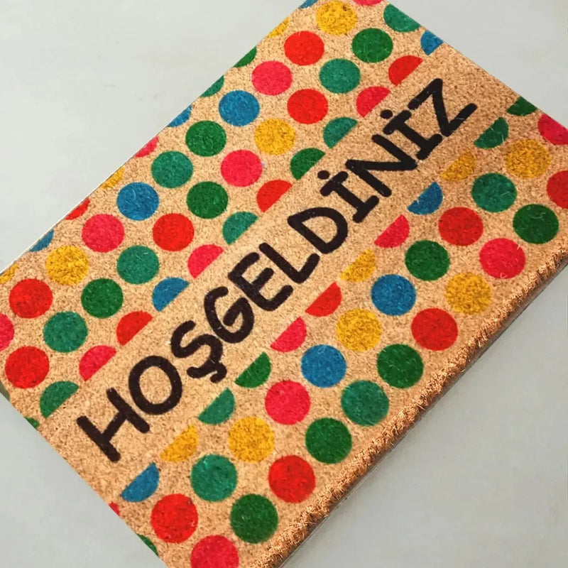 Hoşgeldiniz Dots Doğal Koko Hindistan Cevizi Kapı Önü Paspas 60x40cm