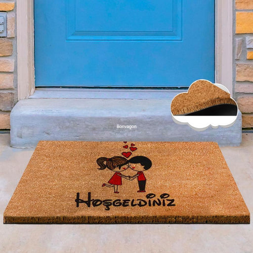 Hoşgeldiniz First Love Doğal Koko Hindistan Cevizi Kapı Önü Paspas 60x40cm Bonvagon