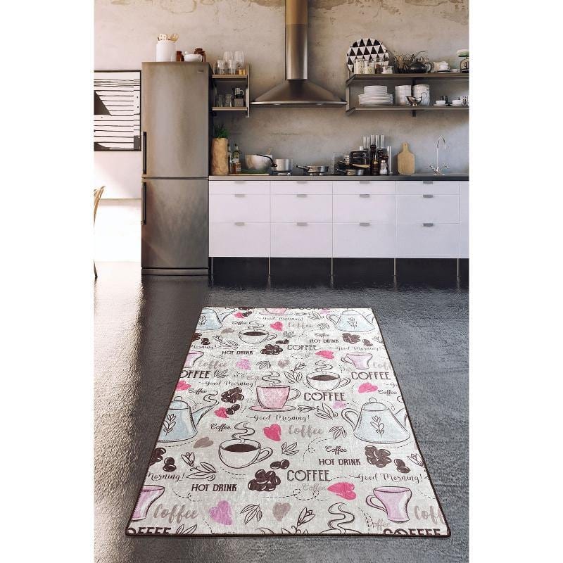 Hot Drinks Dijital Baskılı Mutfak Halısı, Kaymaz Taban, Yıkanabilir Bonvagon