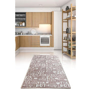 Hot Tea Bej Dijital Baskılı Mutfak Halısı, Kaymaz Taban, Yıkanabilir Bonvagon