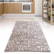 Hot Tea Bej Dijital Baskılı Mutfak Halısı, Kaymaz Taban, Yıkanabilir Bonvagon