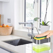 İkisi Bir Arada Basmalı Pratik Sıvı Sabunluk Pompası ve Bulaşık Yıkama Süngeri Haznesi Bonvagon