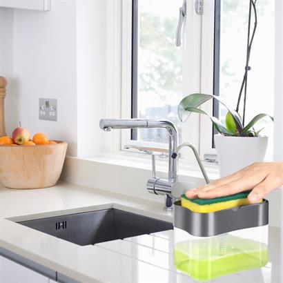 İkisi Bir Arada Basmalı Pratik Sıvı Sabunluk Pompası ve Bulaşık Yıkama Süngeri Haznesi Bonvagon