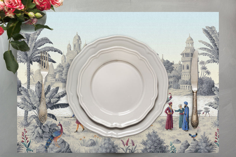 Indian Elephants 4'lü İnce Keten Kumaş Amerikan Servisi 50x35cm Bonvagon