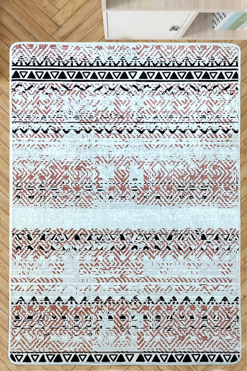 Indian Raquel Dijital Baskılı Halı, Kaymaz Taban, Yıkanabilir Bonvagon