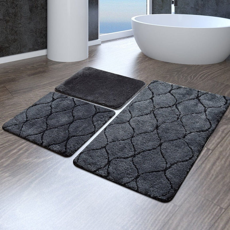Infinity Antrasit 3lü Set Akrilik Banyo Paspas ve Halısı, Kaymaz Taban, Yıkanabilir Bonvagon