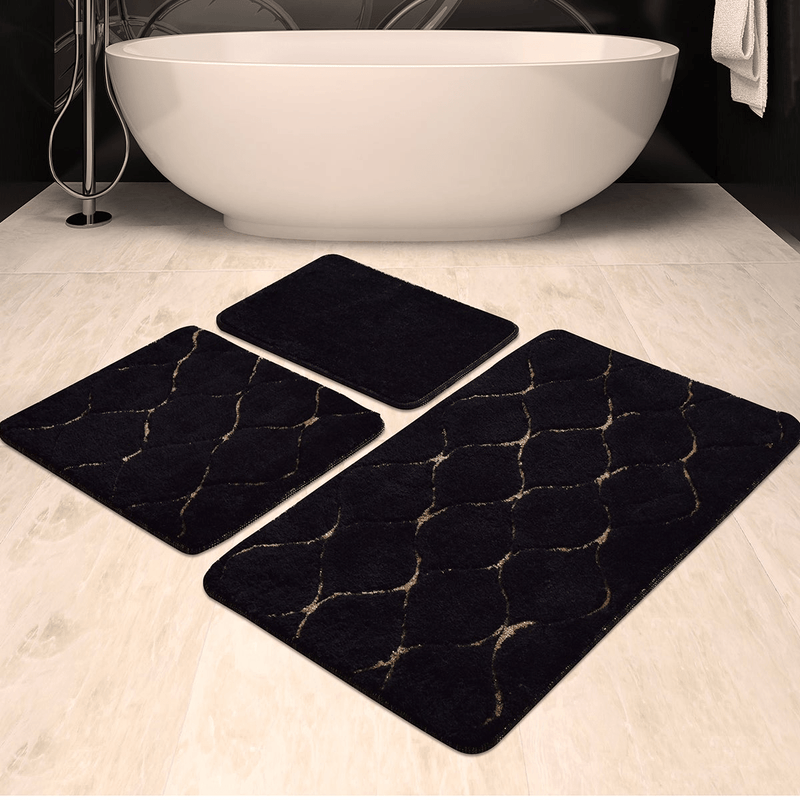 Infinity Siyah 3lü Set Akrilik Banyo Paspas ve Halısı, Kaymaz Taban, Yıkanabilir Bonvagon