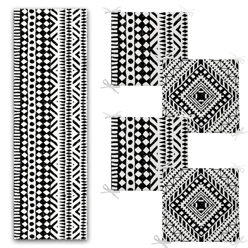 İskandinav Desen Tasarımlı 4 Fermuarlı Sandalye Minderi 1 Runner Seti Bonvagon