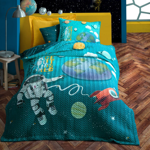 Junior Genç Nevresim Takımı Tek Kişilik Little Astronaut Turkuaz