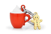 Kahve Kupası ve Gingerbread Kurabiye Adam Çelik Halkalı Anahtarlık  Bonvagon Metalmorphose