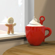 Kahve Kupası ve Gingerbread Kurabiye Adam Çelik Halkalı Anahtarlık