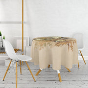 Kahverengi Zeminde Kuşlar Dijital Baskılı Yuvarlak Masa Örtüsü Bonvagon